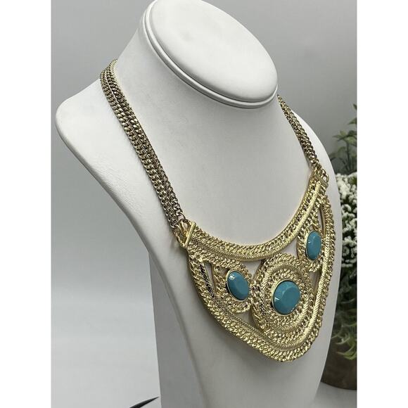Wendy Williams Oval Shape Blue Turquoise Crescents 17" Statement Necklace NWOT - Picture 9 of 14
